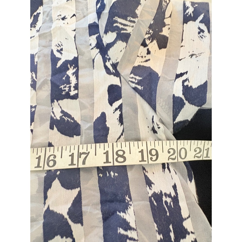 Yushi Wrap Blouse Womens Small Navy Blue White Semi Sheer Stripe Art To Wear - Picture 10 of 12